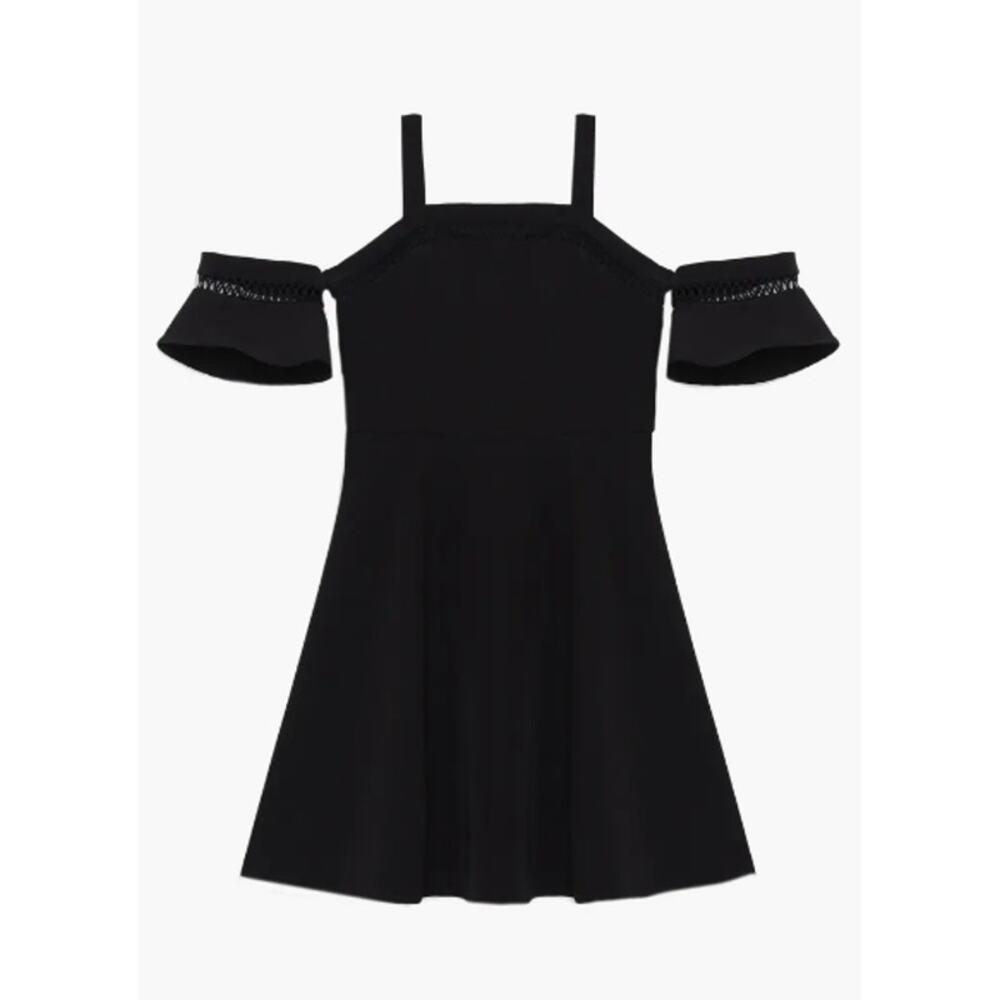 BARDOT JUNIOR Girls Isla Skater Dress Size 16 Black Cold Shoulder NWT